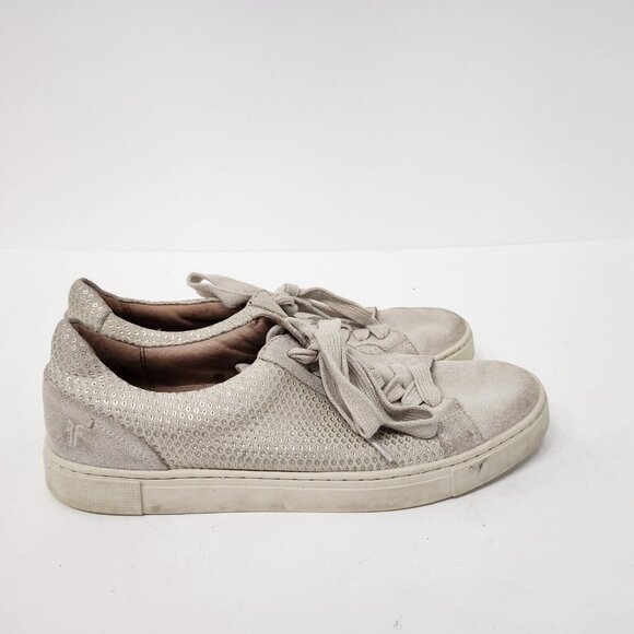 FRYE Womens Casual Sneakers Size 7 Taupe Suede Diamond Embossed Low Top Shoes - Picture 5 of 11